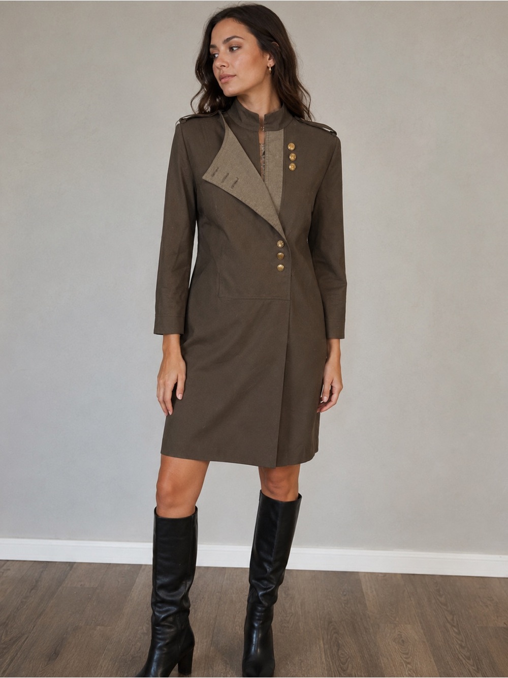 Authentic Vintage Gucci Military Wool Dress IT 42 Gray Green Italy Authenticated